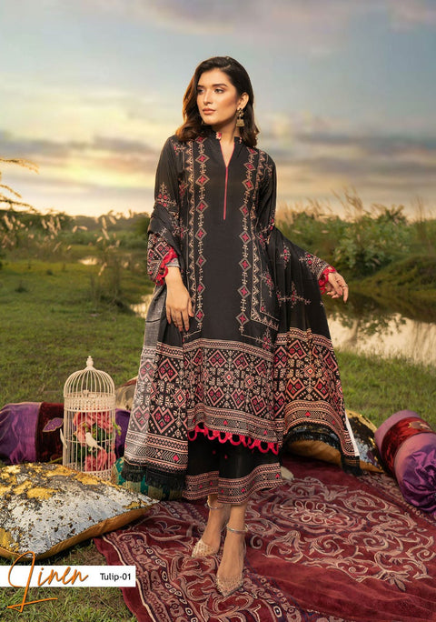 Winter Ready to Wear Digital Linen Dress by Noorma Kaamal 01