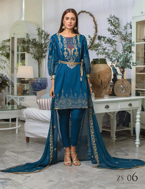 Jaipur Jacquard Embroidered Dress 06 by ZS Textiles