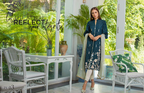 Jaipur Jacquard Embroidered Dress 03 by ZS Textiles