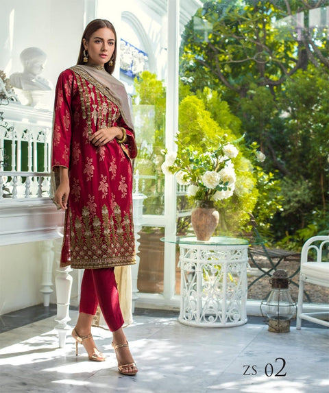 Jaipur Jacquard Embroidered Dress 02 by ZS Textiles