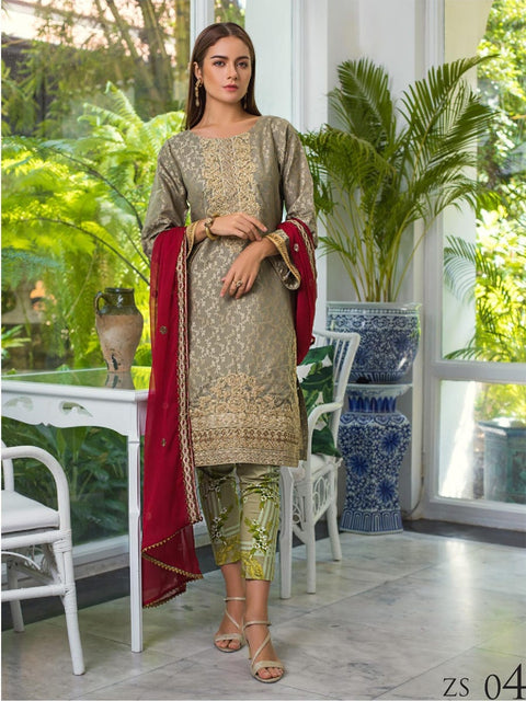 Jaipur Jacquard Embroidered Dress 04 by ZS Textiles