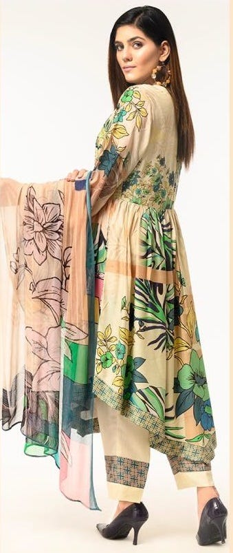 Ready to Wear Linen Embroidered Dress by Zaiwa 07