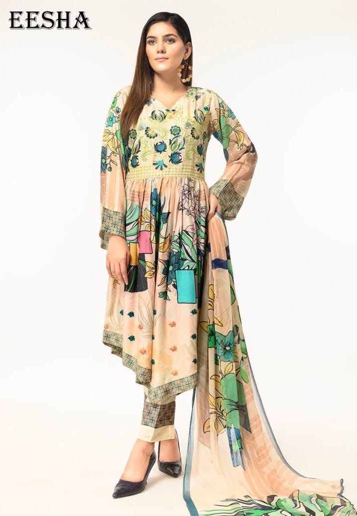 Ready to Wear Linen Embroidered Dress by Zaiwa 07