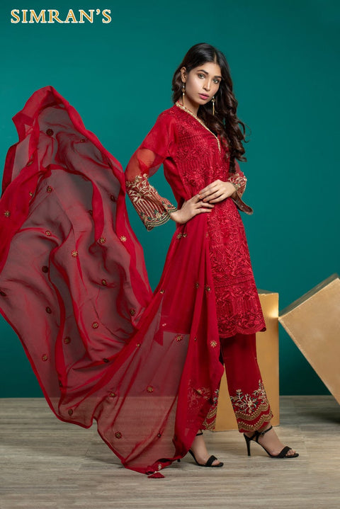 Semi Formal Organza Embroidered Dress by Simrans 01