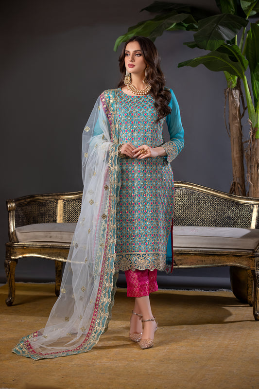 Aleezay Chiffon Formal Embroidered Dress 01