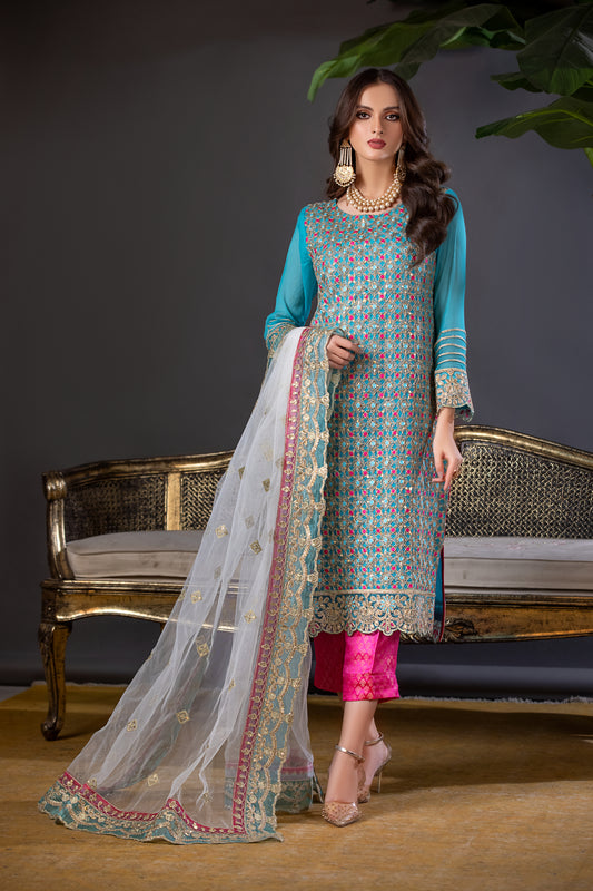 Aleezay Chiffon Formal Embroidered Dress 01