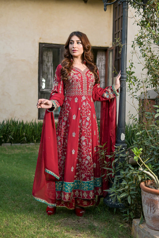 3pc Embroidered Chiffon Long Frock 07