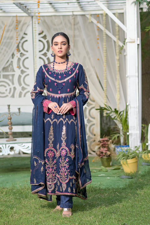 3pc Embroidered Chiffon Long Frock 09