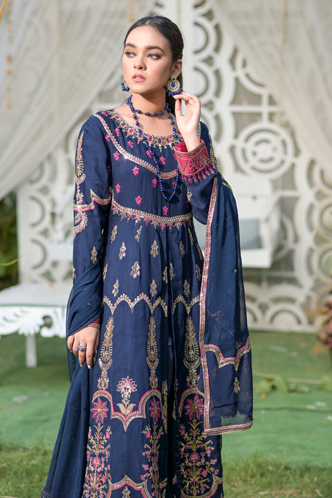 3pc Embroidered Chiffon Long Frock 09