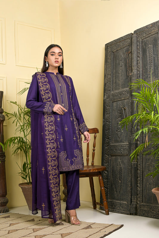 3pc Ready to Wear Linen Embroidered Dress 03