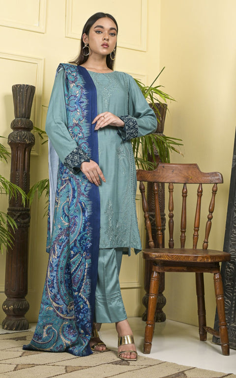 3pc Ready to Wear Linen Embroidered Dress 10