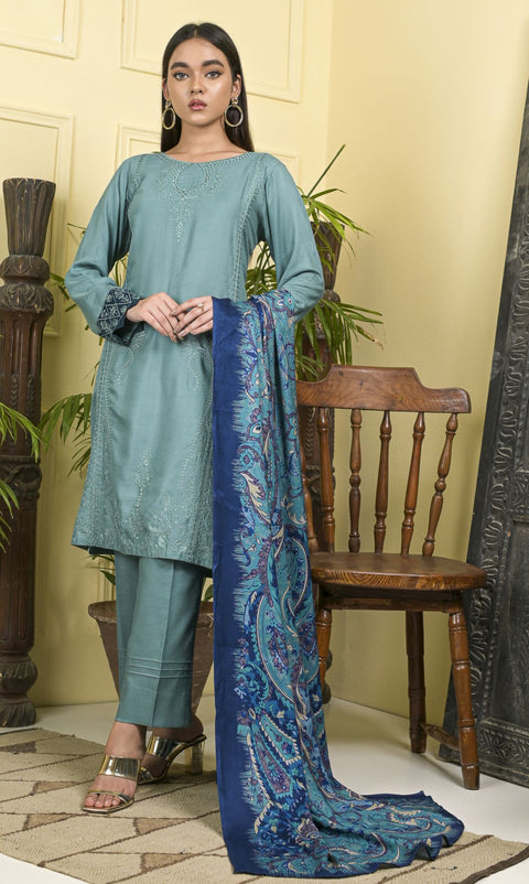 3pc Ready to Wear Linen Embroidered Dress 10