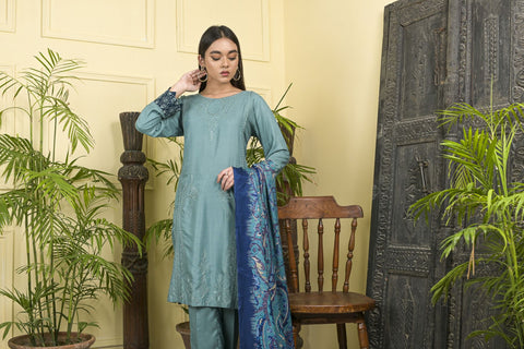 3pc Ready to Wear Linen Embroidered Dress 10