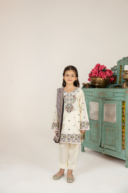 Mona Kids Embroidered Dhanak Dress K01