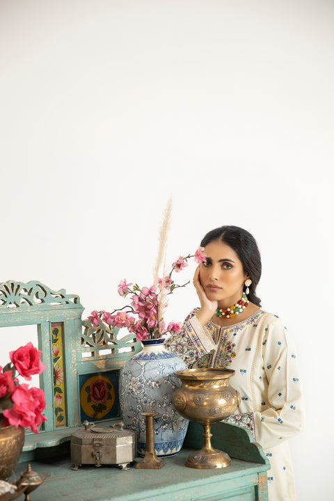 Mona Embroidered Dhanak Dress 01