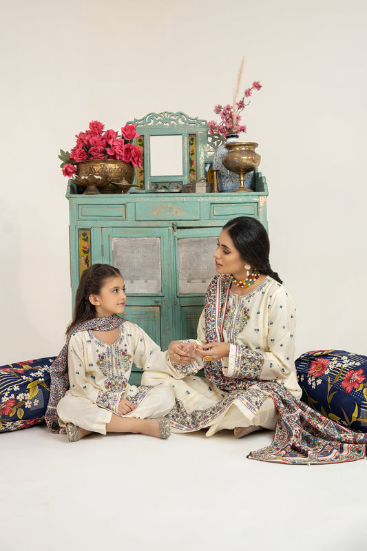 Mona Kids Embroidered Dhanak Dress K01