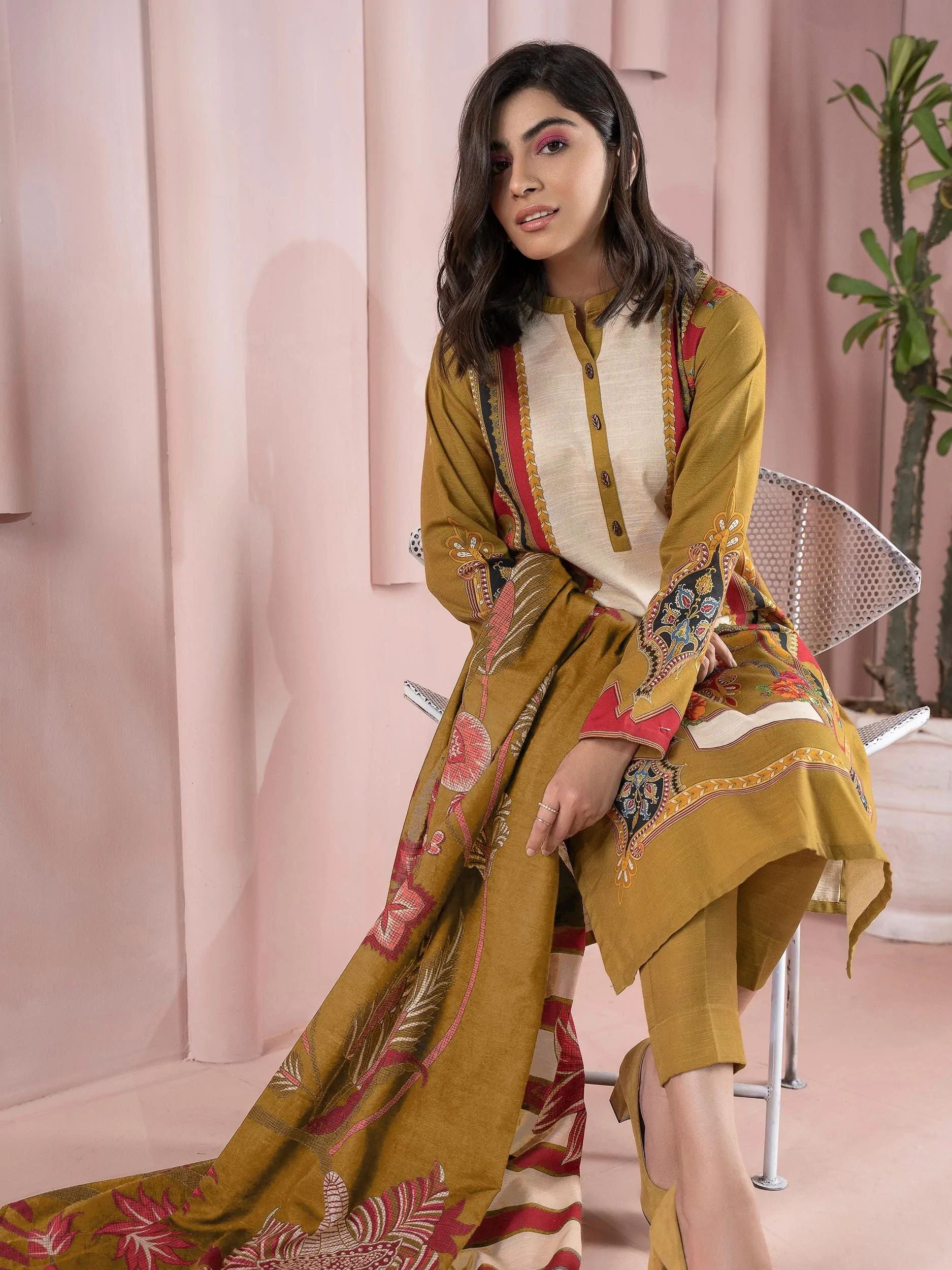 3pc LimeLight Khaddar Dress U2108 Olive Green