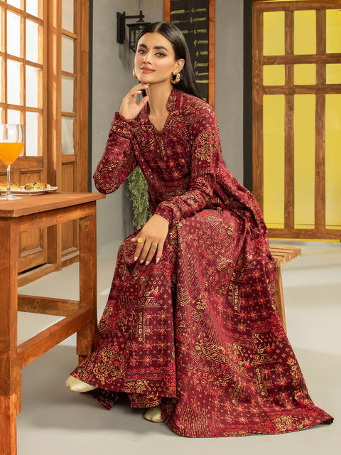 2pc LimeLight Khaddar Dress U2520-Maroon