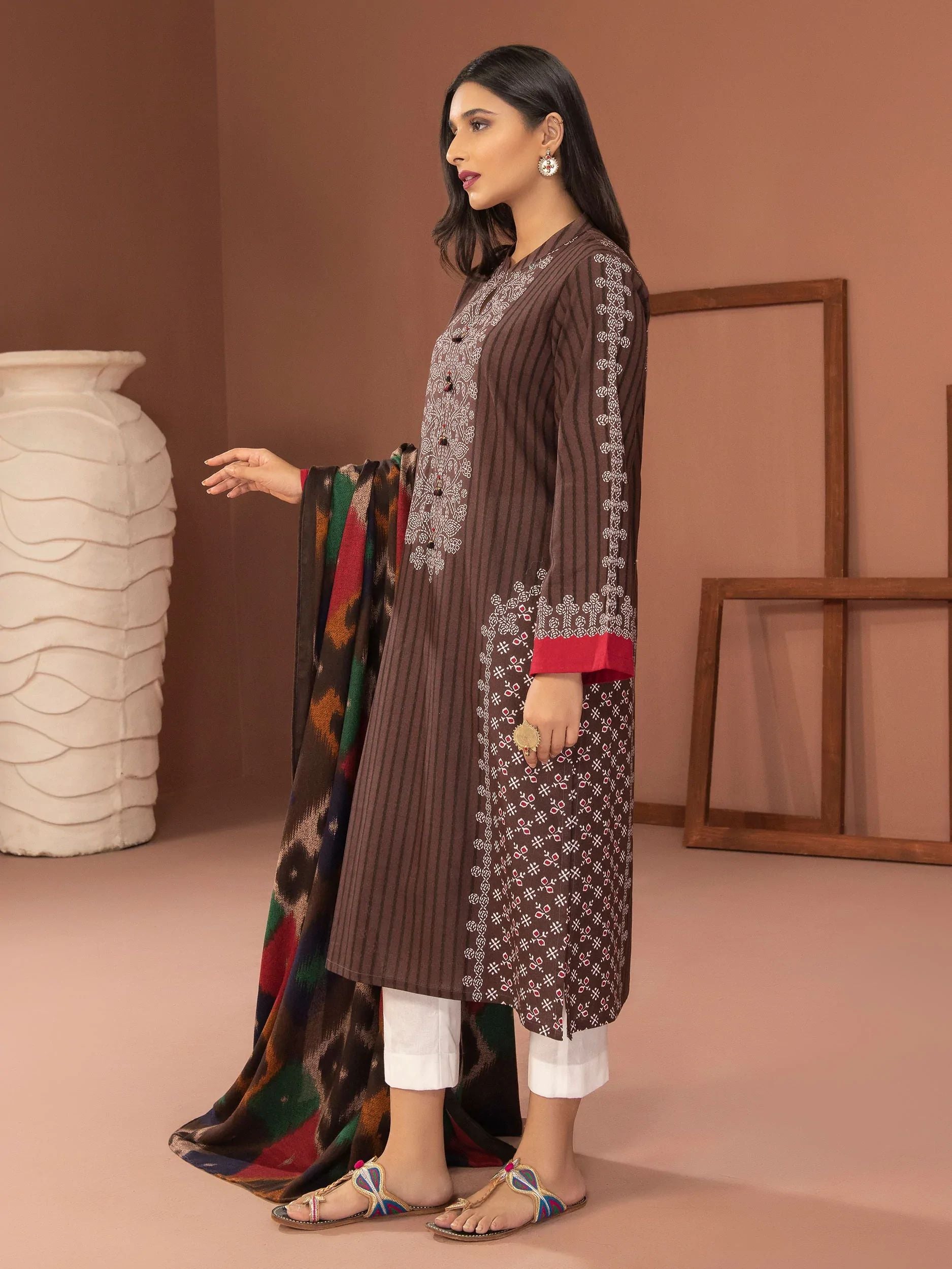 3pc LimeLight Khaddar Dress U2562-Brown