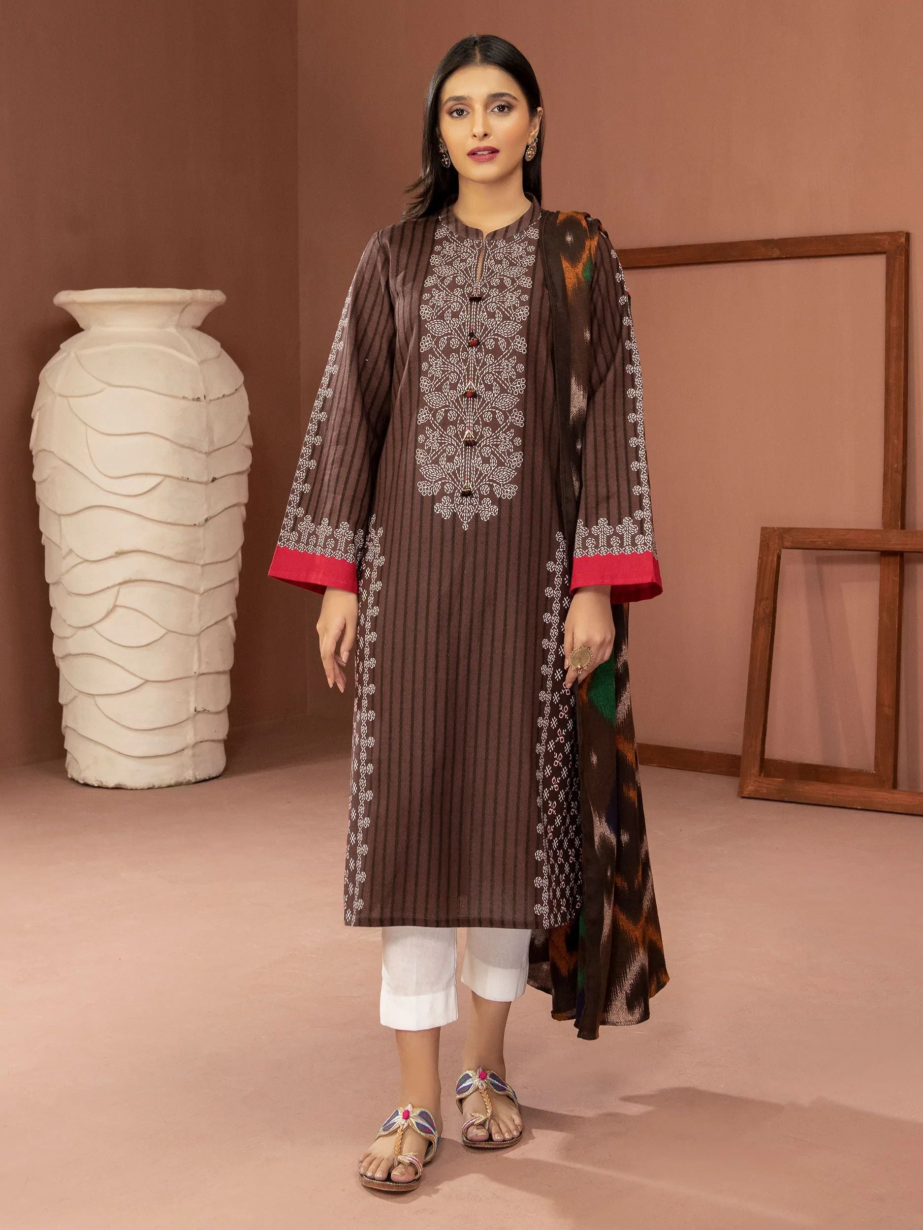 3pc LimeLight Khaddar Dress U2562-Brown