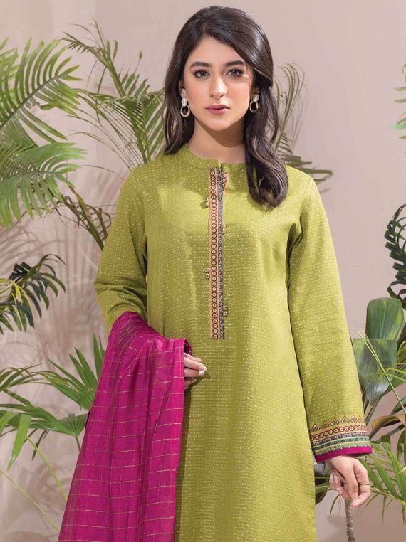 3pc Khaddar Winter Dress u2677-Olive-Green