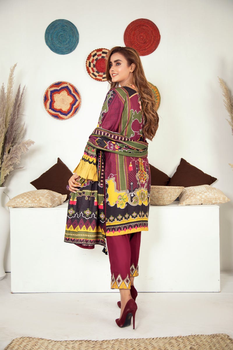Winter Ready to Wear Embroidered Dress with Shawl by Aleezay 05