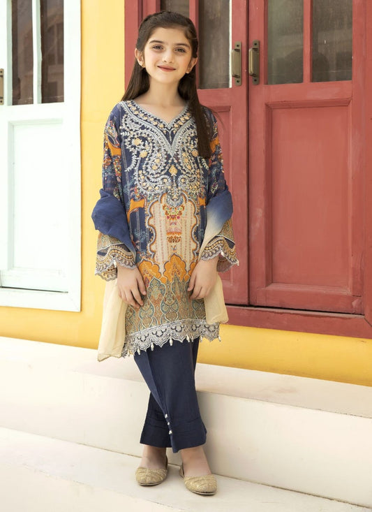 Kids Mona Ready to Wear 3 Pcs Embroidered Lawn Collection 09