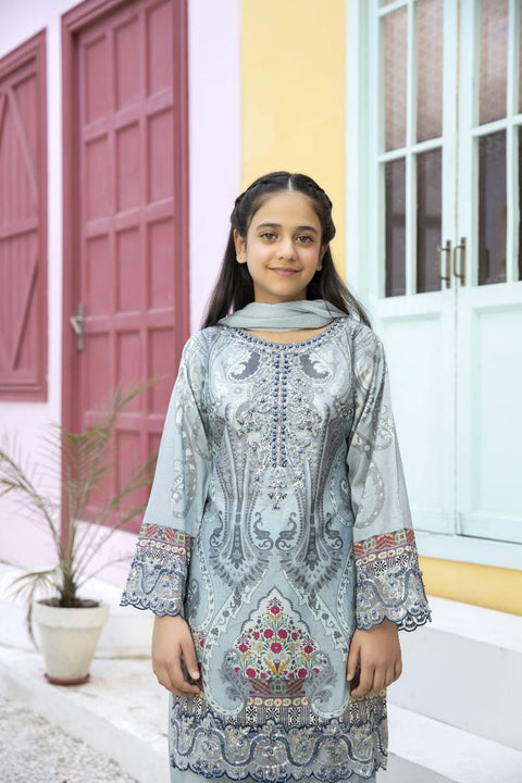 Kids Mona Ready to Wear 3 Pcs Embroidered Lawn Collection 04