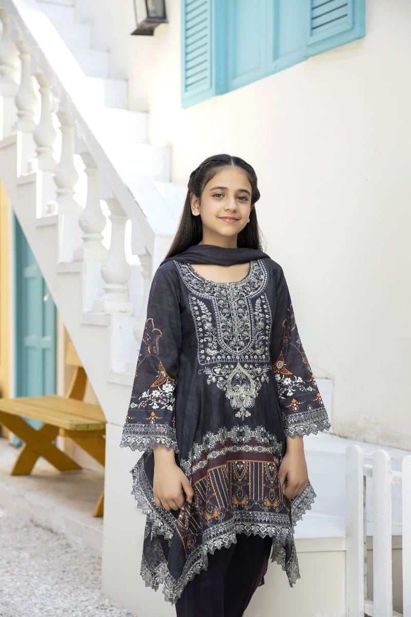 Kids Mona Ready to Wear 3 Pcs Embroidered Lawn Collection 08