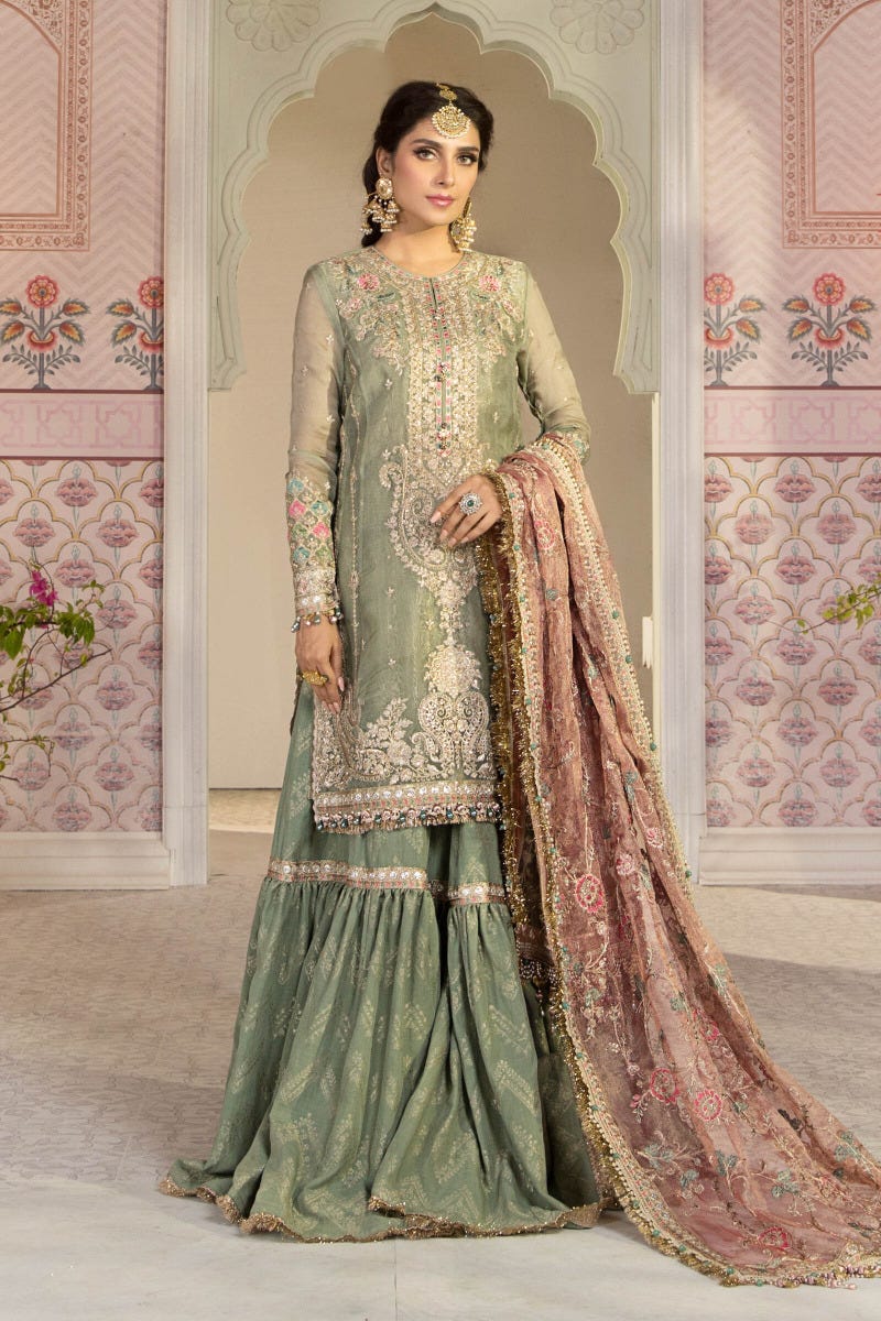 Mbroidered Ready to Wear Pistachio Green and Salmon pink BD-2205