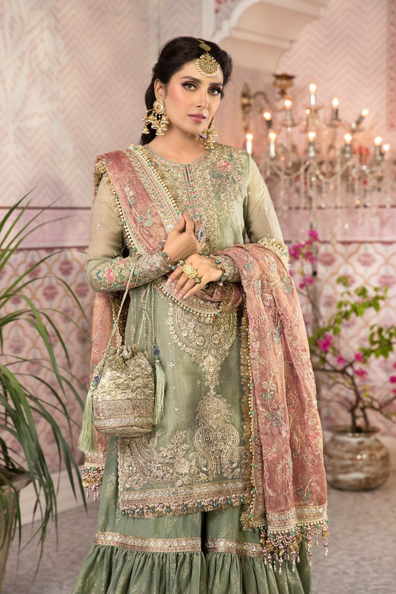 Mbroidered Ready to Wear Pistachio Green and Salmon pink BD-2205
