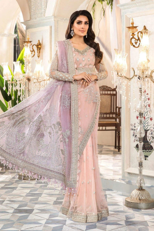 MBROIDERED Ready to Wear Rose Pink and Lilac Sari BD-2404