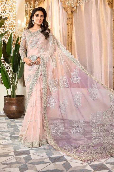 MBROIDERED Ready to Wear Rose Pink and Lilac Sari BD-2404
