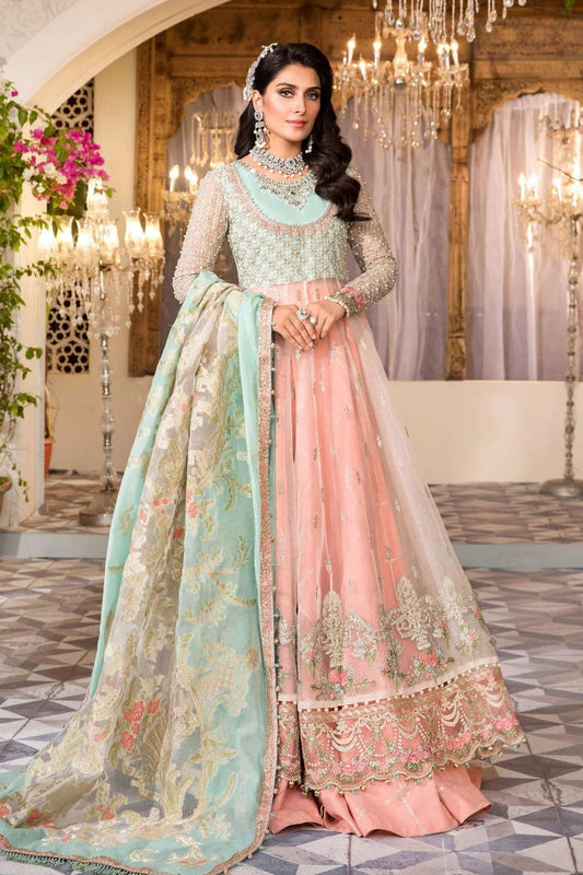 MBROIDERED Ready to Wear Pearl White, Peach and Aqua BD-2408