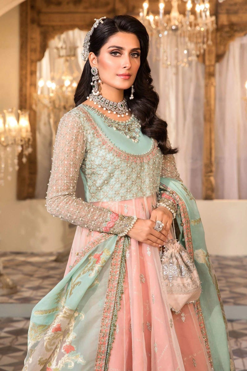 MBROIDERED Ready to Wear Pearl White, Peach and Aqua BD-2408