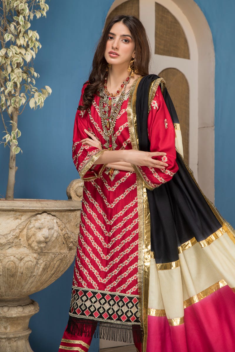 Winter Ready to Wear 3 Pcs Shawl Dress by Gulwarun 08