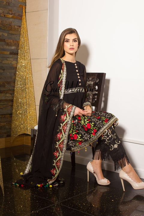Black floral Luxury Pret by Gulwarun