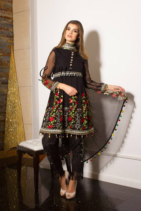 Black floral Luxury Pret by Gulwarun