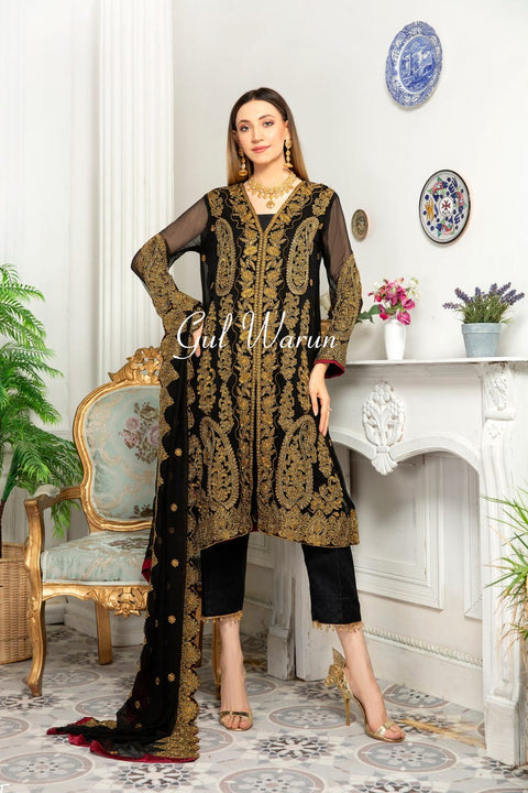 Gulwarun Formal Ready to Wear Chiffon Embroidered Dress 09