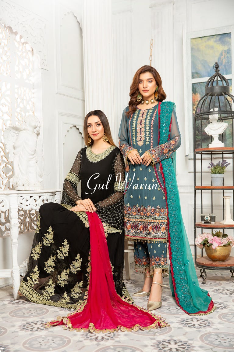 Gulwarun Formal Ready to Wear Chiffon Embroidered Dress 08