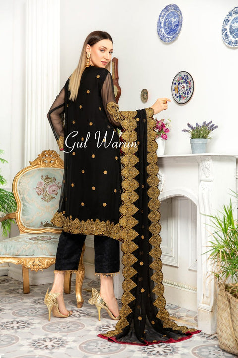 Gulwarun Formal Ready to Wear Chiffon Embroidered Dress 09