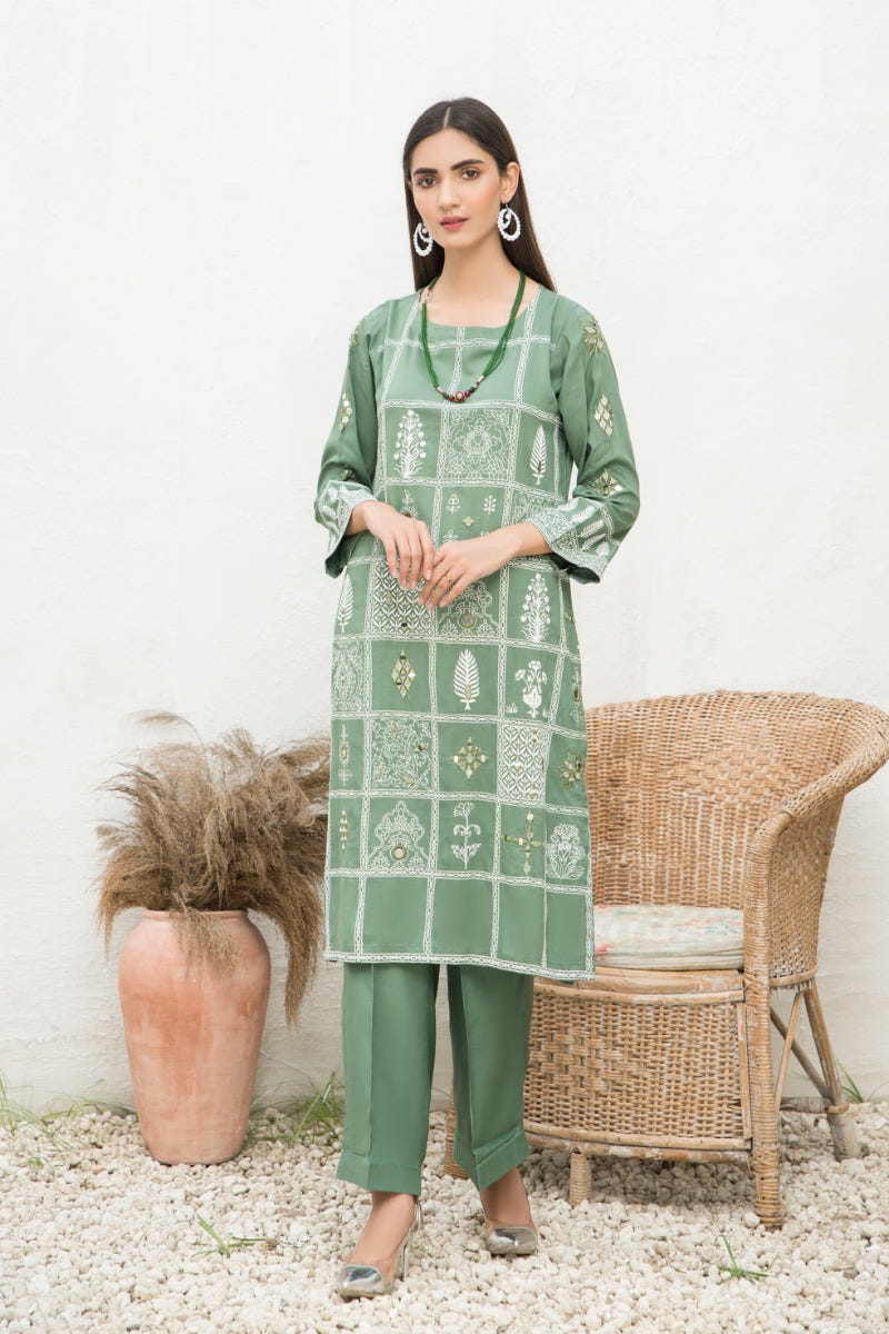 Winter 2 Pcs Linen Embroidered Dress by Hemline 06