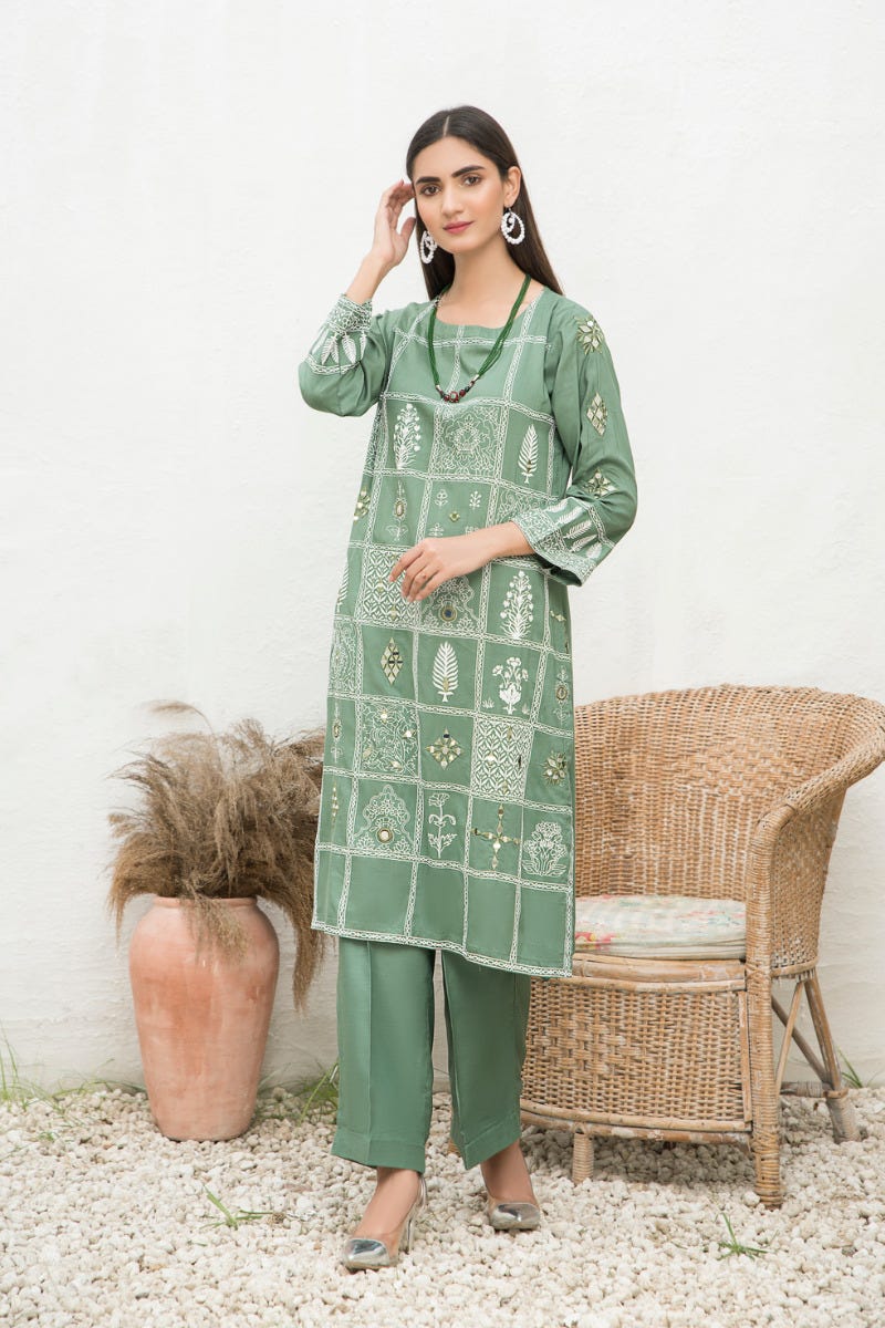 Winter 2 Pcs Linen Embroidered Dress by Hemline 06