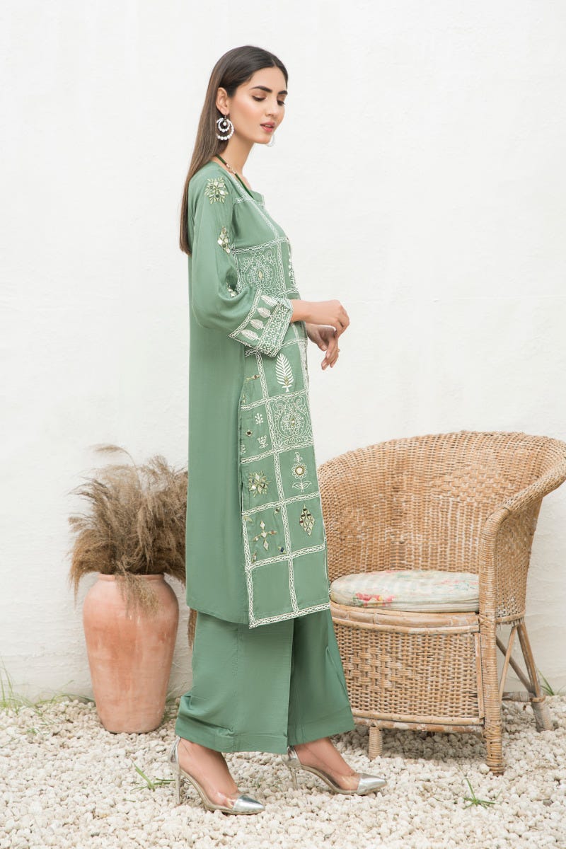 Winter 2 Pcs Linen Embroidered Dress by Hemline 06