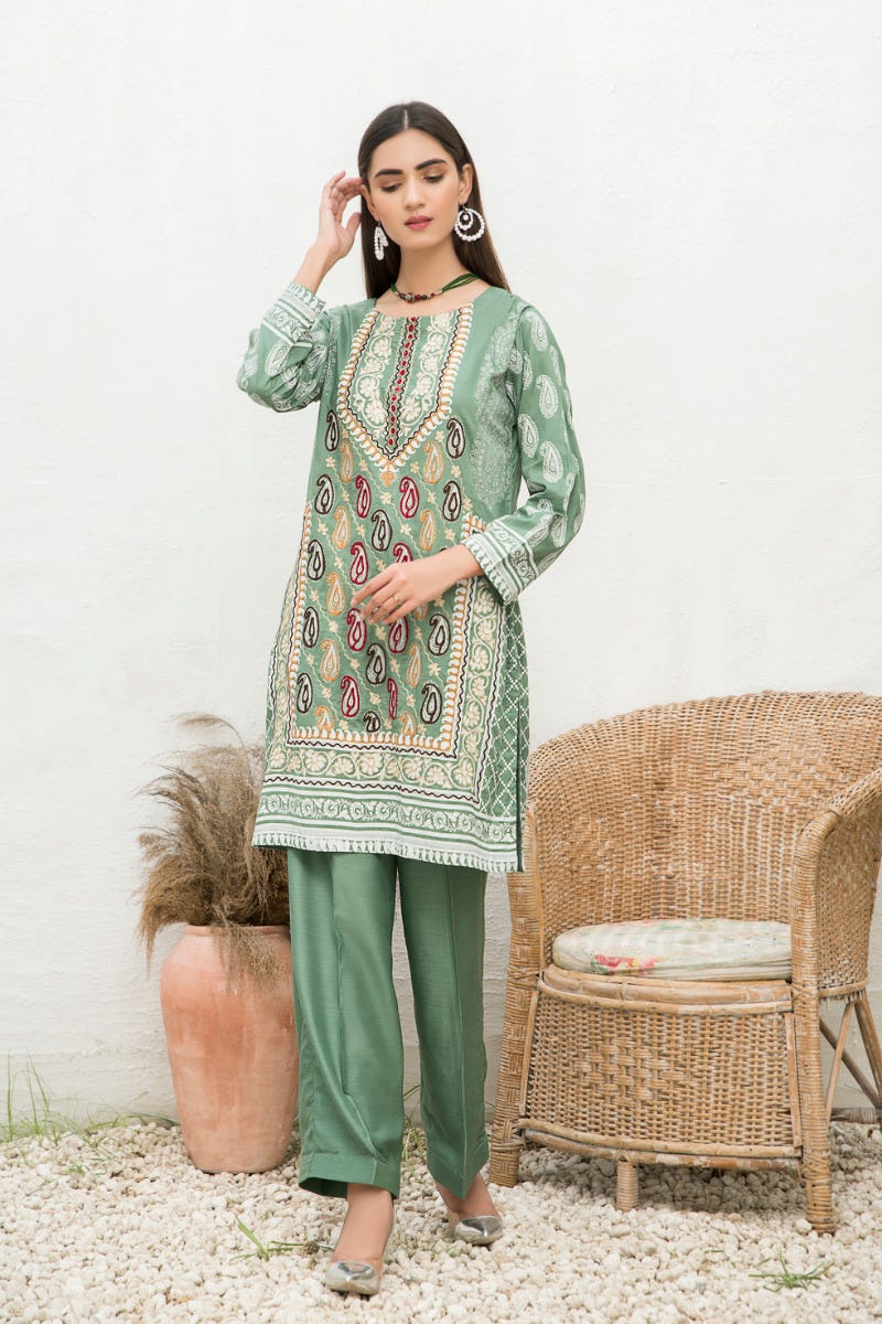 Winter 2 Pcs Linen Embroidered Dress by Hemline 08