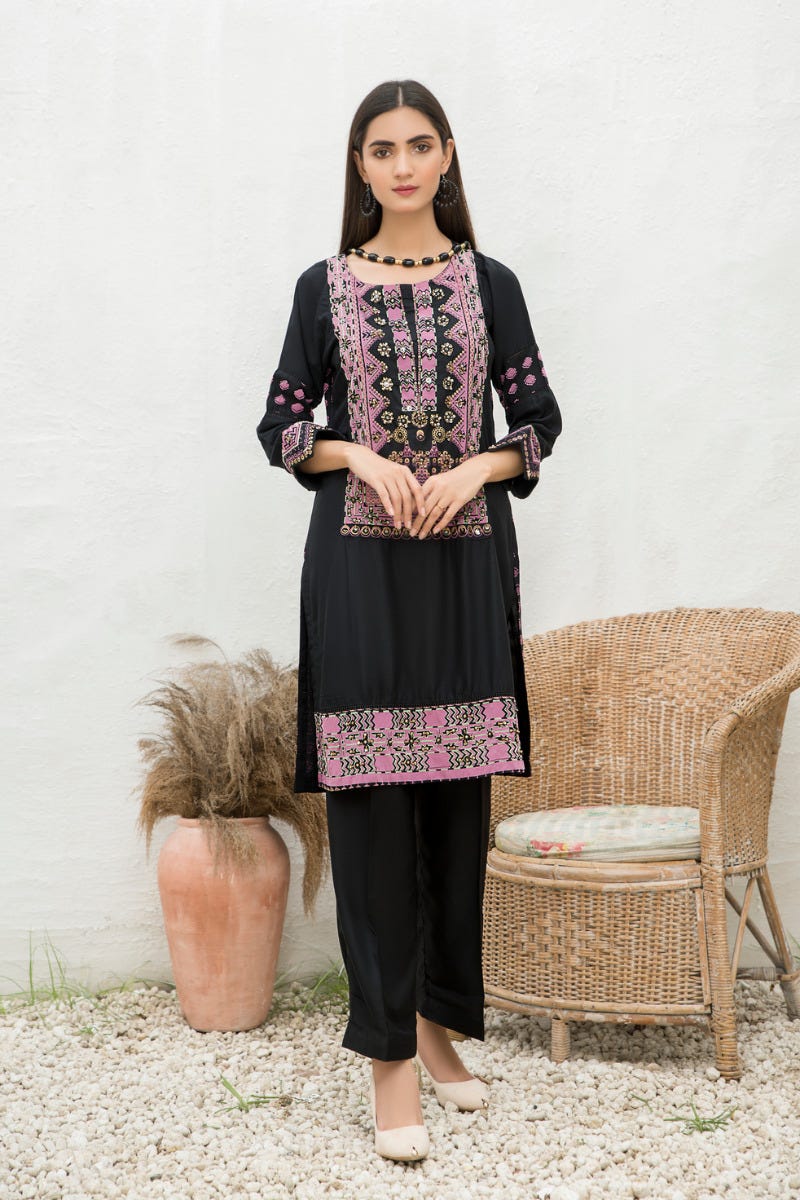 Winter 2 Pcs Linen Embroidered Dress by Hemline 09