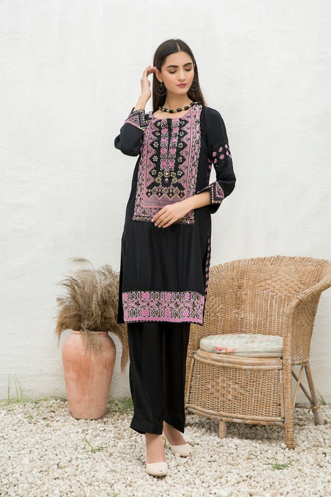 Winter 2 Pcs Linen Embroidered Dress by Hemline 09