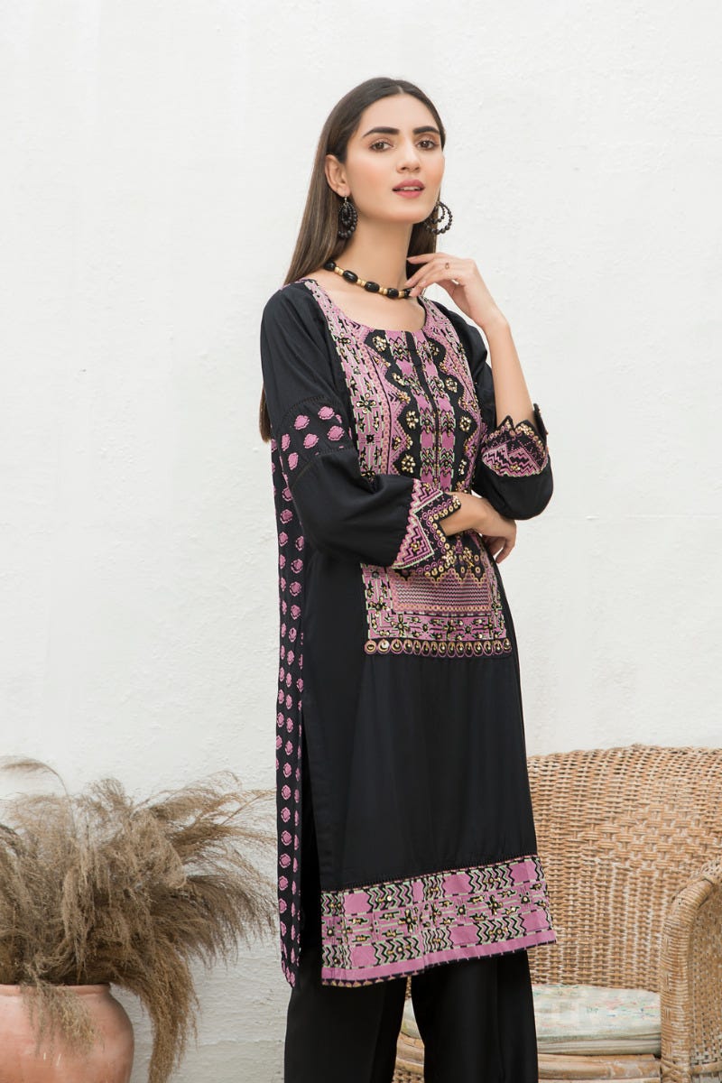 Winter 2 Pcs Linen Embroidered Dress by Hemline 09