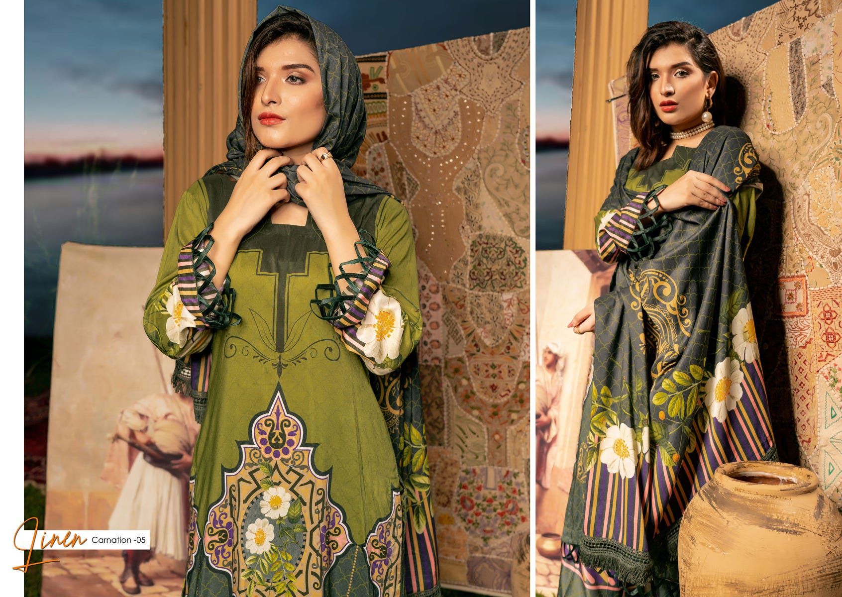 Winter Ready to Wear Digital Linen Dress by Noorma Kaamal 05