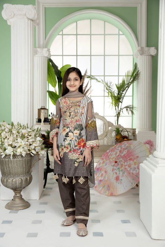 Kids Ready to Wear 3 Pcs Embroidered Lawn Collection by Mona 10